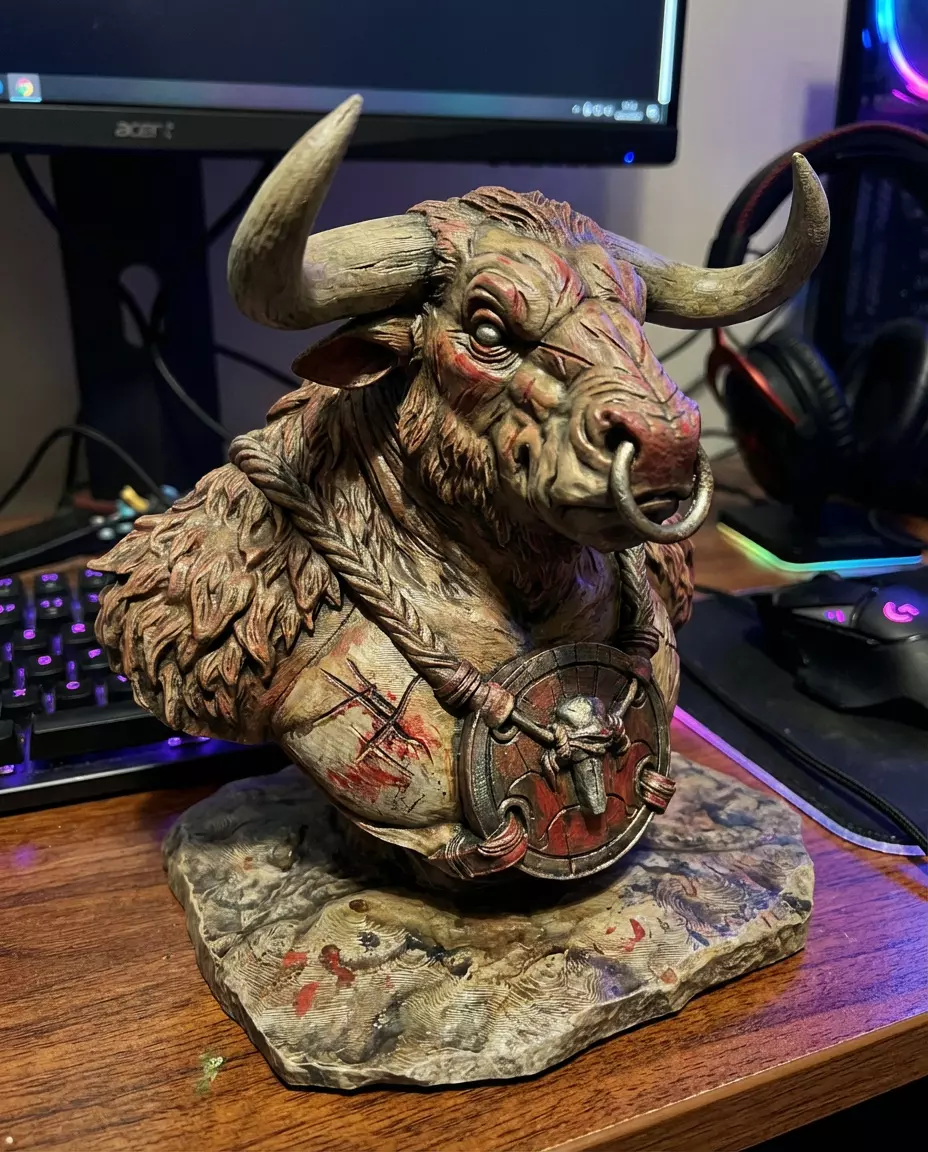 Minotaur Mythical Creature Bust - Beast Warrior Statue 3D print model