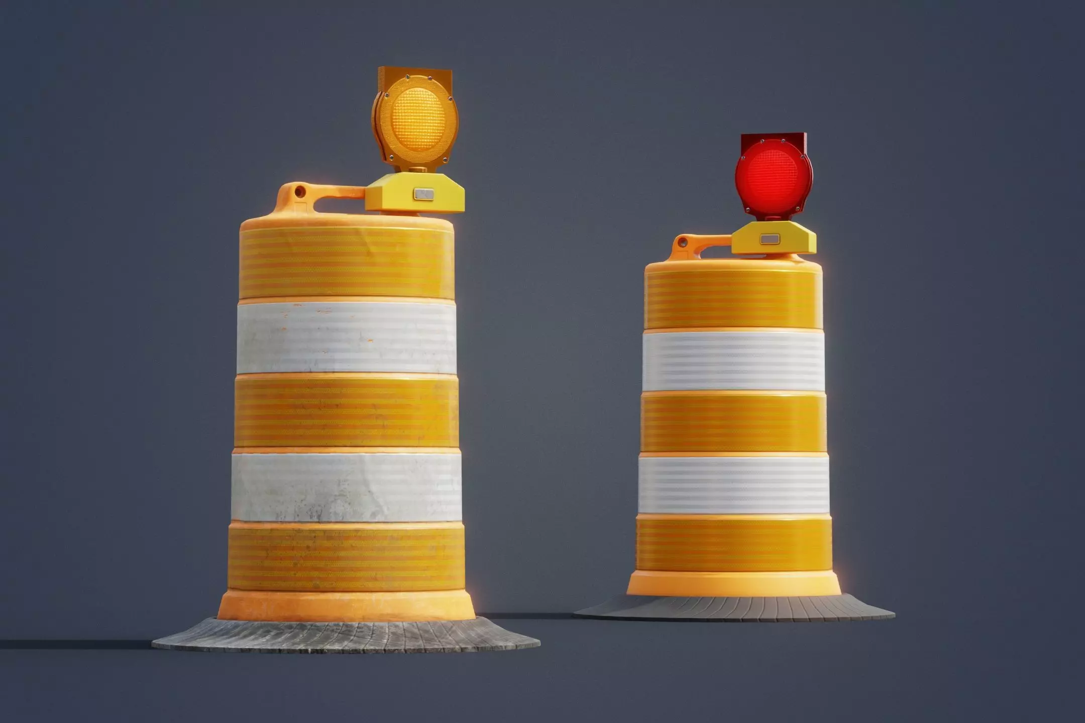 Traffic Barrel with barricade light Prop Pack PBR Game-ready Low-poly 3D model