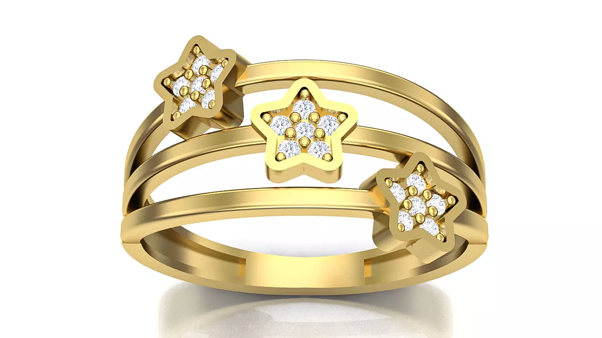 Open Triple Star Ring Ready for Production CAD CJRCTO-62 3D print model
