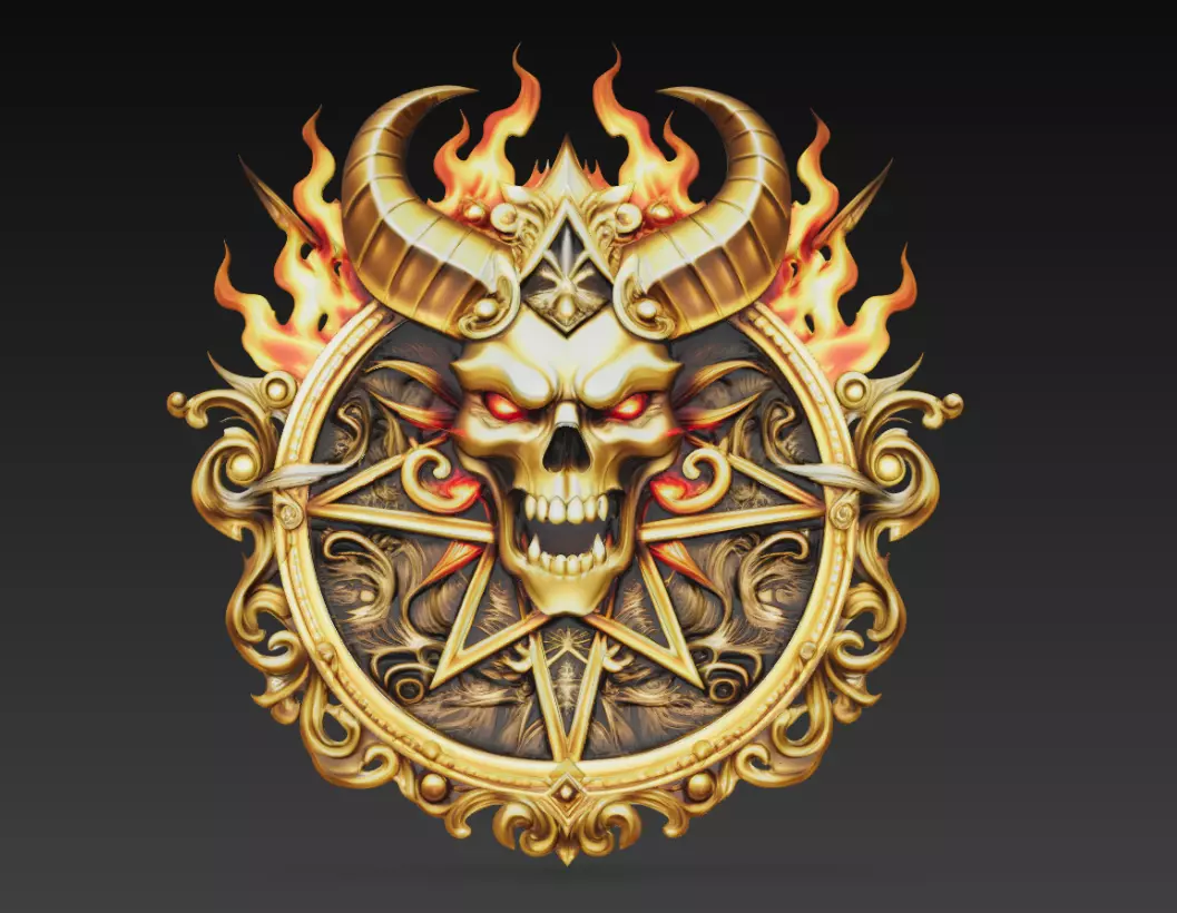 Demonic Skull Pentagram Crest Fantasy Wall Relief 3D Model 3D print model