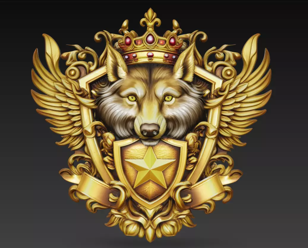 Royal Wolf Crest Winged Shield Fantasy Wall Relief 3D Model 3D print model