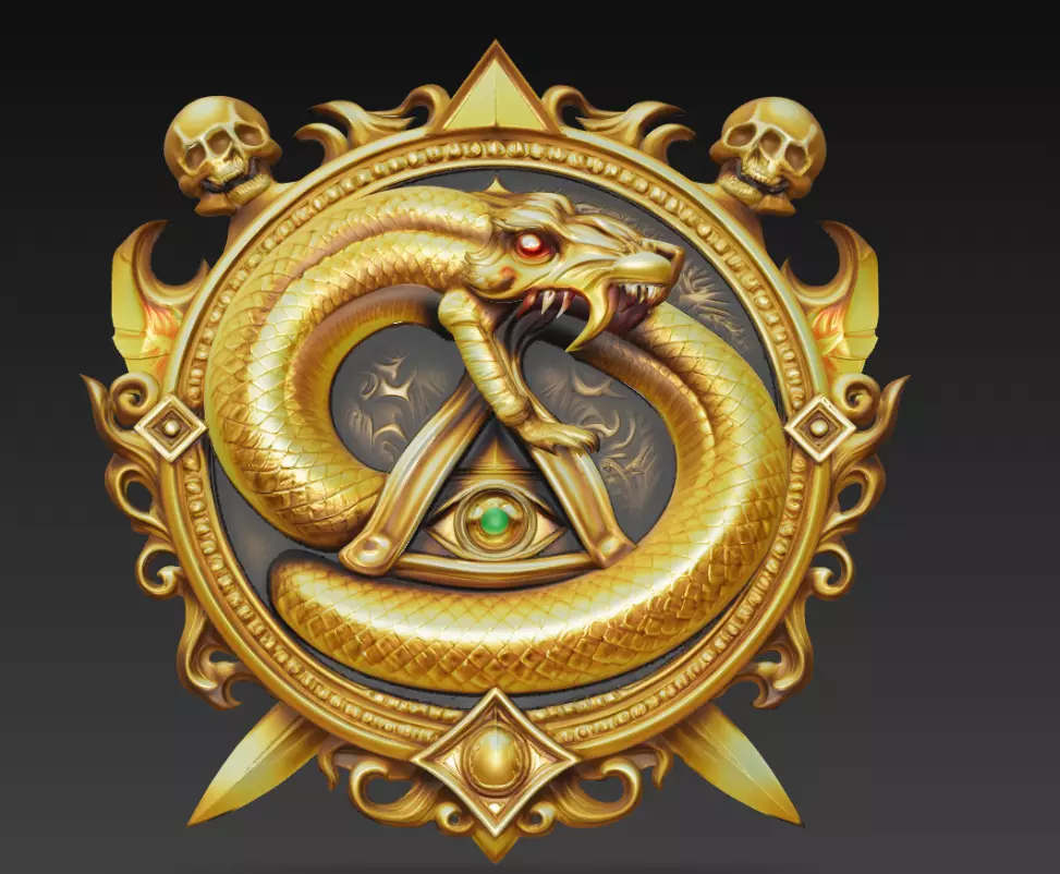 Golden Serpent Ouroboros Eye Emblem Fantasy Wall Relief 3D print model