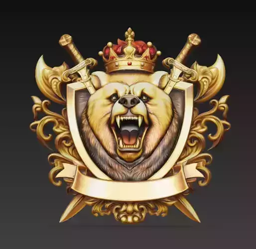 Golden Bear Crest Shield Emblem Fantasy Wall Relief Art 3D