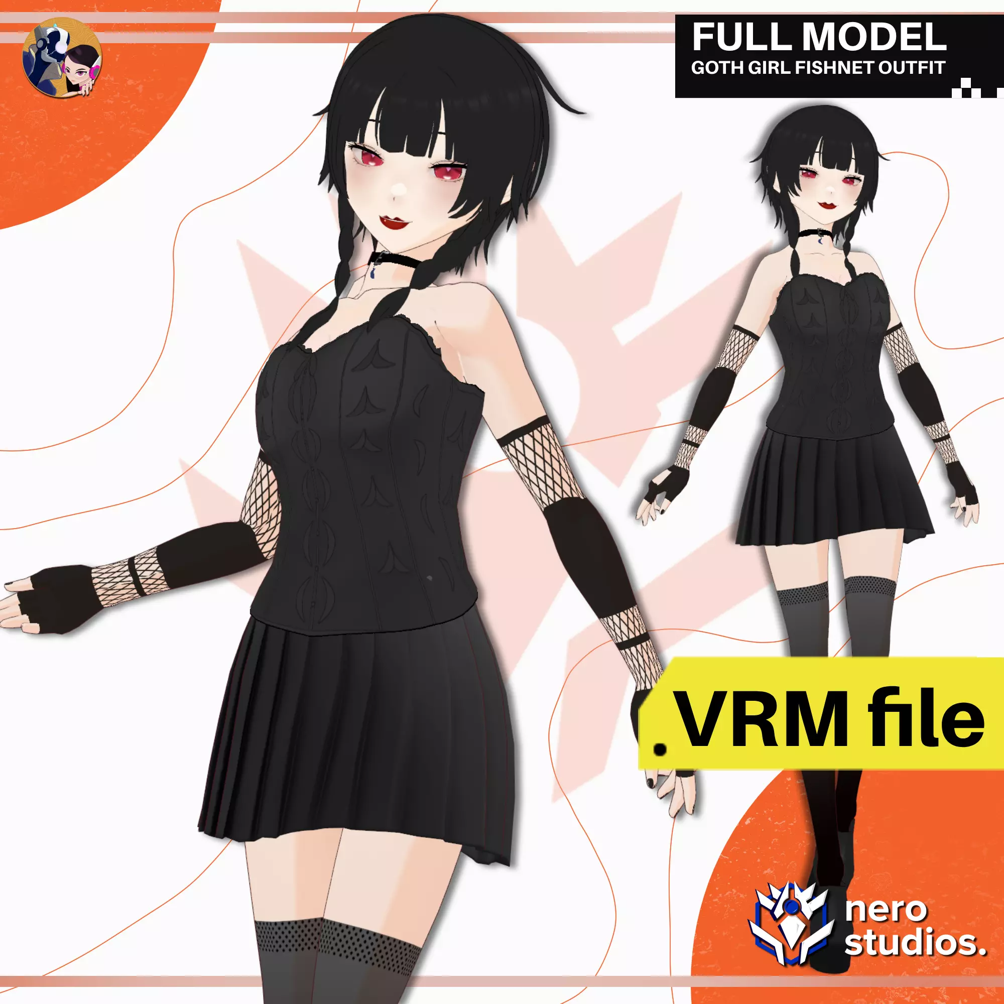 VRM 3D MODEL GOTH GIRL FISHNET DARK PUNK SCI FI GLOVES CUTE 3D model