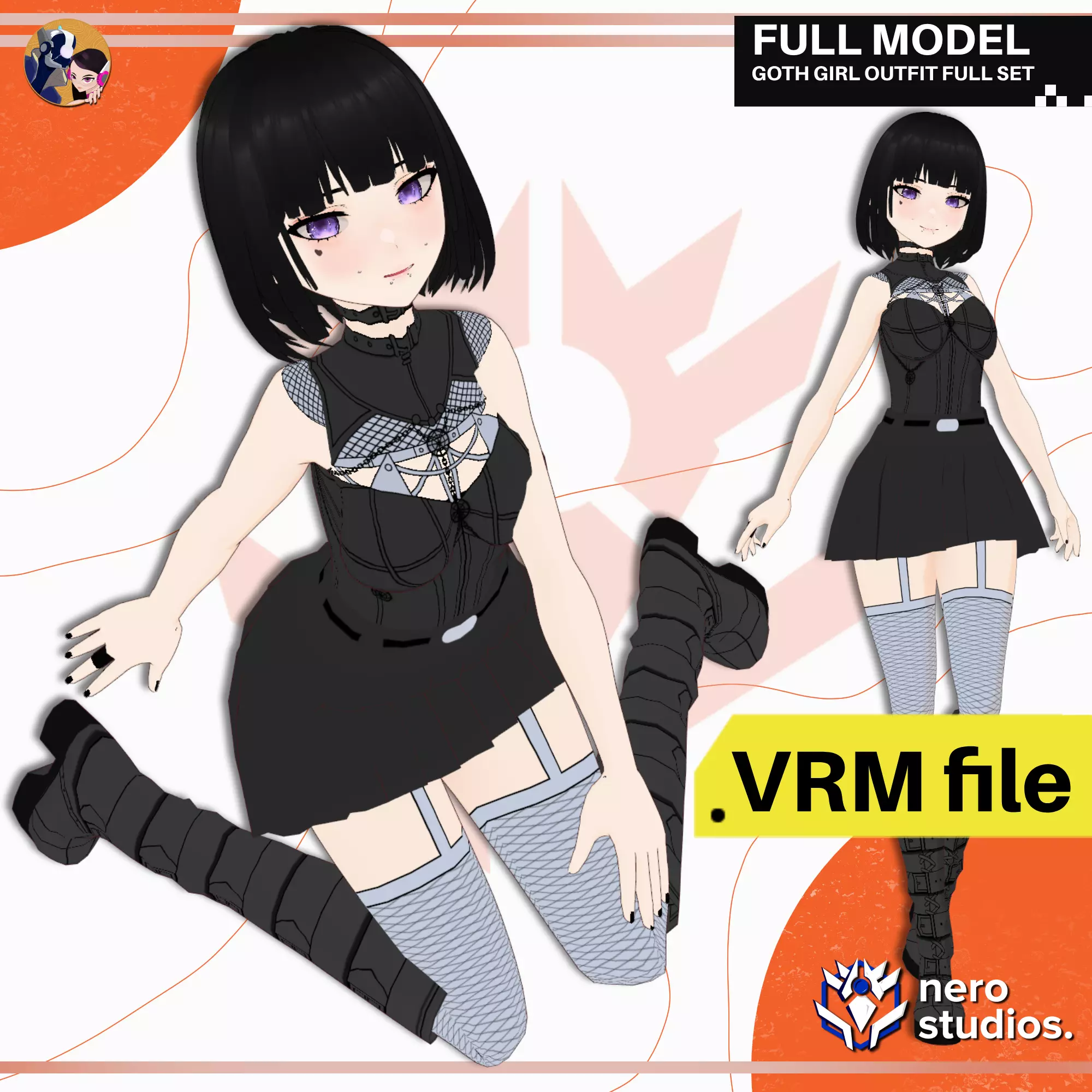 VRM 3D MODEL GOTH GIRL OUTFIT CUTE DARK PUNK SCI FI 3D model