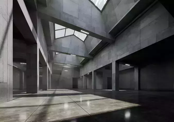 Brutalist Skylight Atrium - Architectural Background - V3U4 Low-poly 3D model