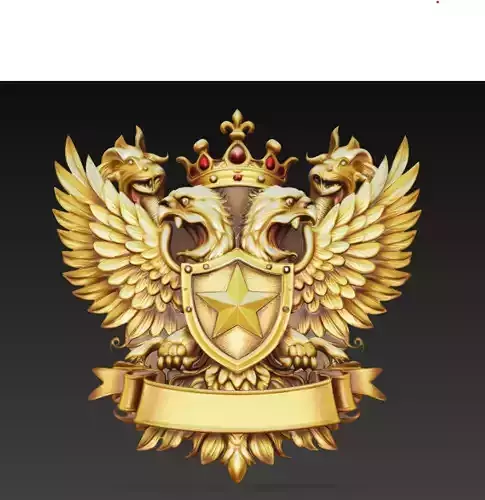 Golden Twin Griffin Royal Crest With Shield Wings Crown