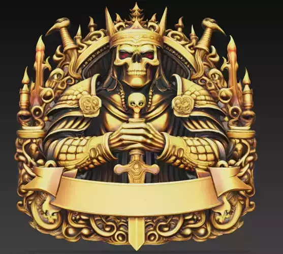 Golden Skeleton King Sword Crest Baroque Throne Emblem Gold