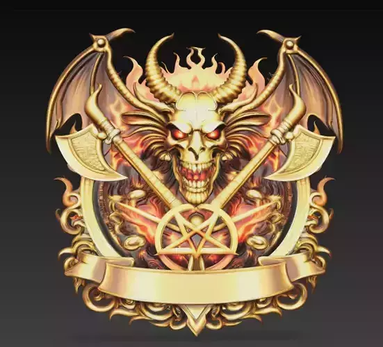 Golden Demonic Pentagram Axe Crest Dark Fantasy Emblem