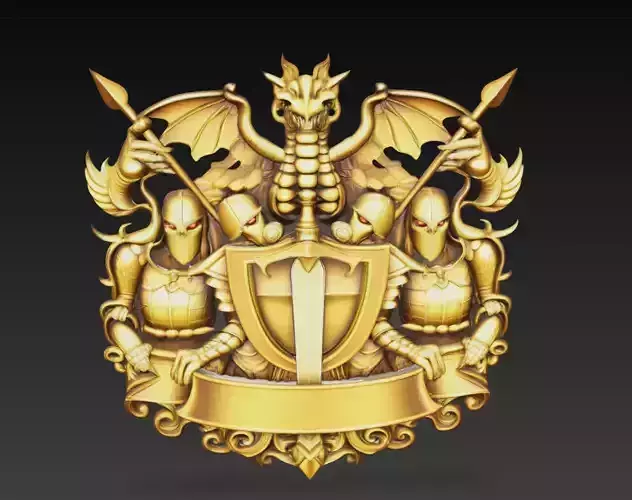Golden Dragon Knight Crest Fantasy Wall Relief Emblem