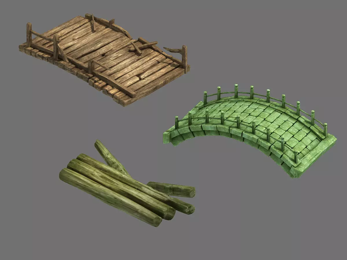 Field - Stone Bridge - Wooden Bridge 03 3D model