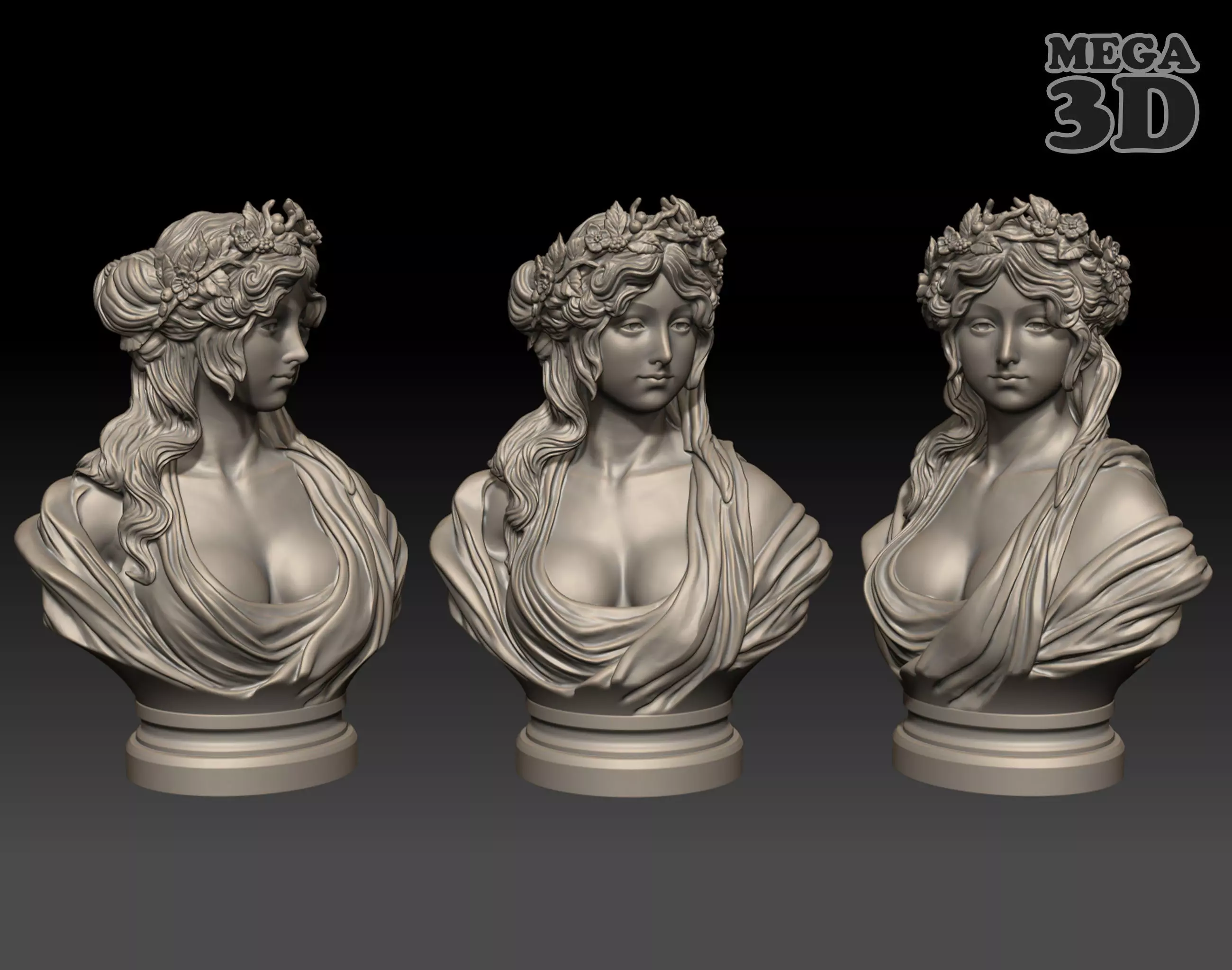Classical Female Bust with Floral Wreath 260207 3D print model