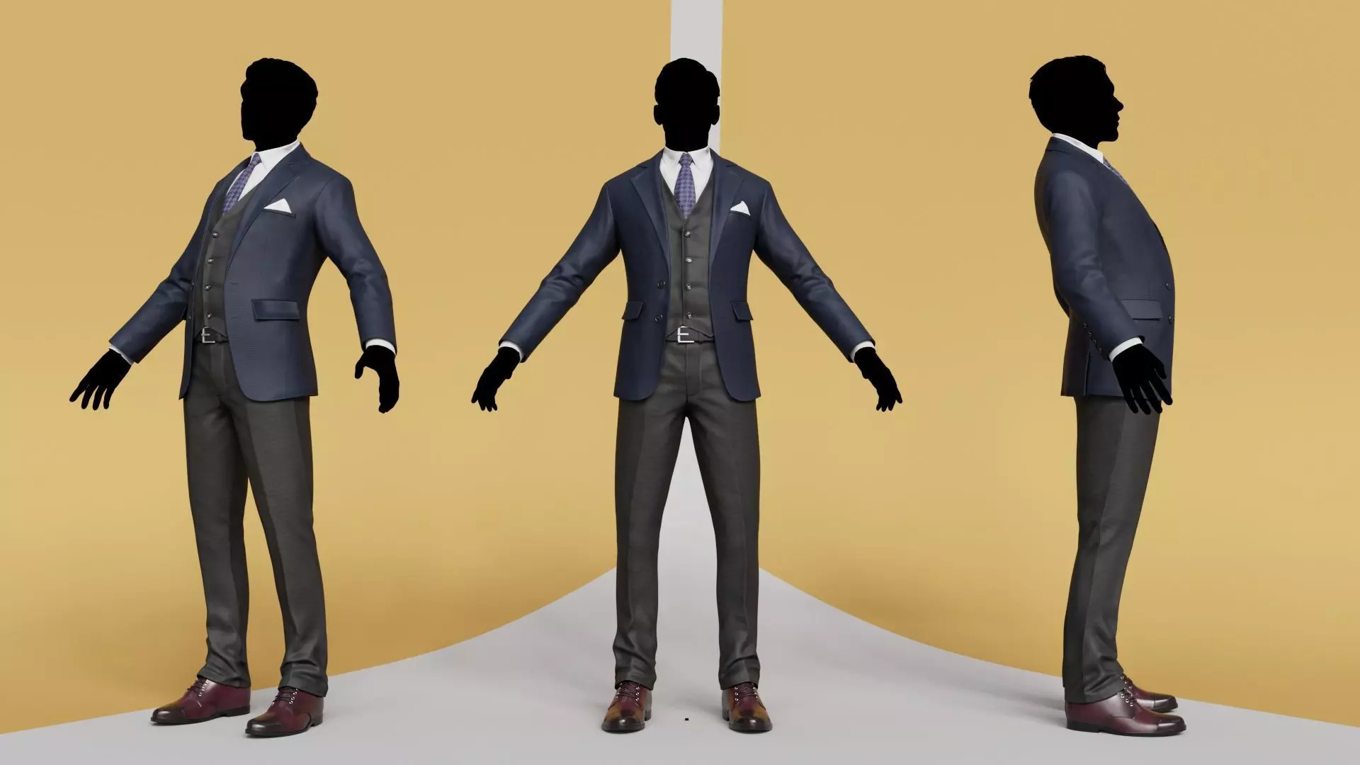 Men Pans with Shirt Blazer and Shoes Mix Black Blue Low-poly 3D model