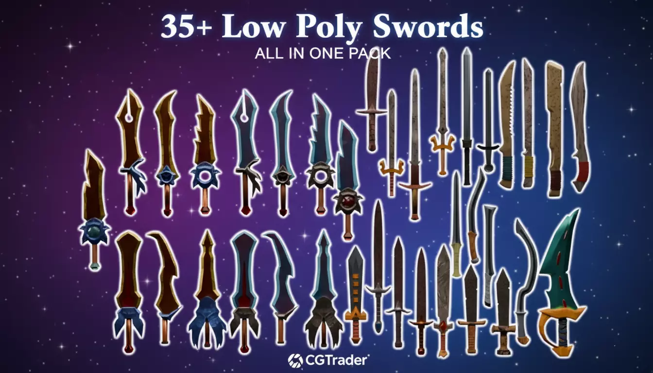 Low Poly Fantasy Sword Pack Low-poly 3D model