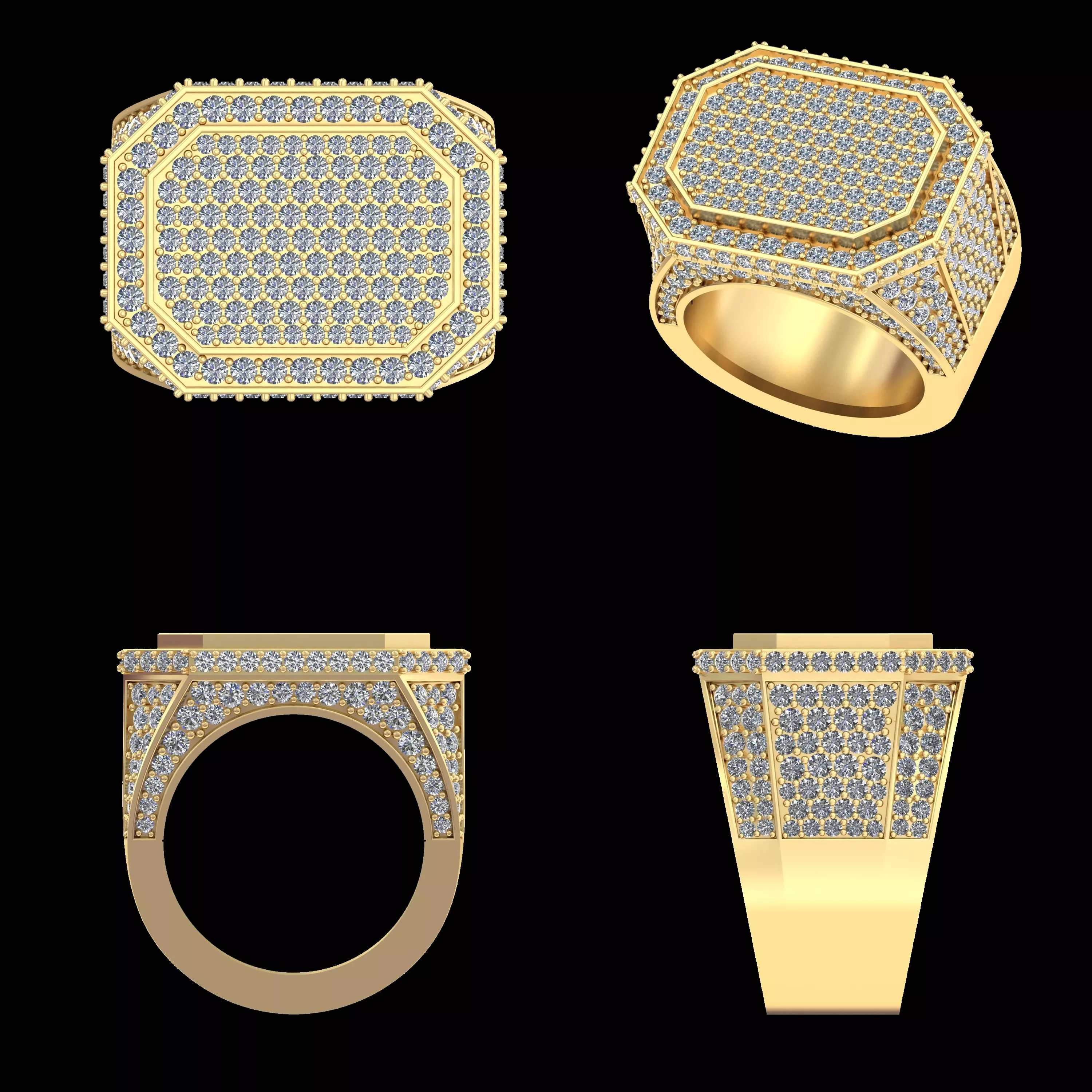 Octagon Diamond Pave Mens Gold Ring 3D Model STL 3D print model