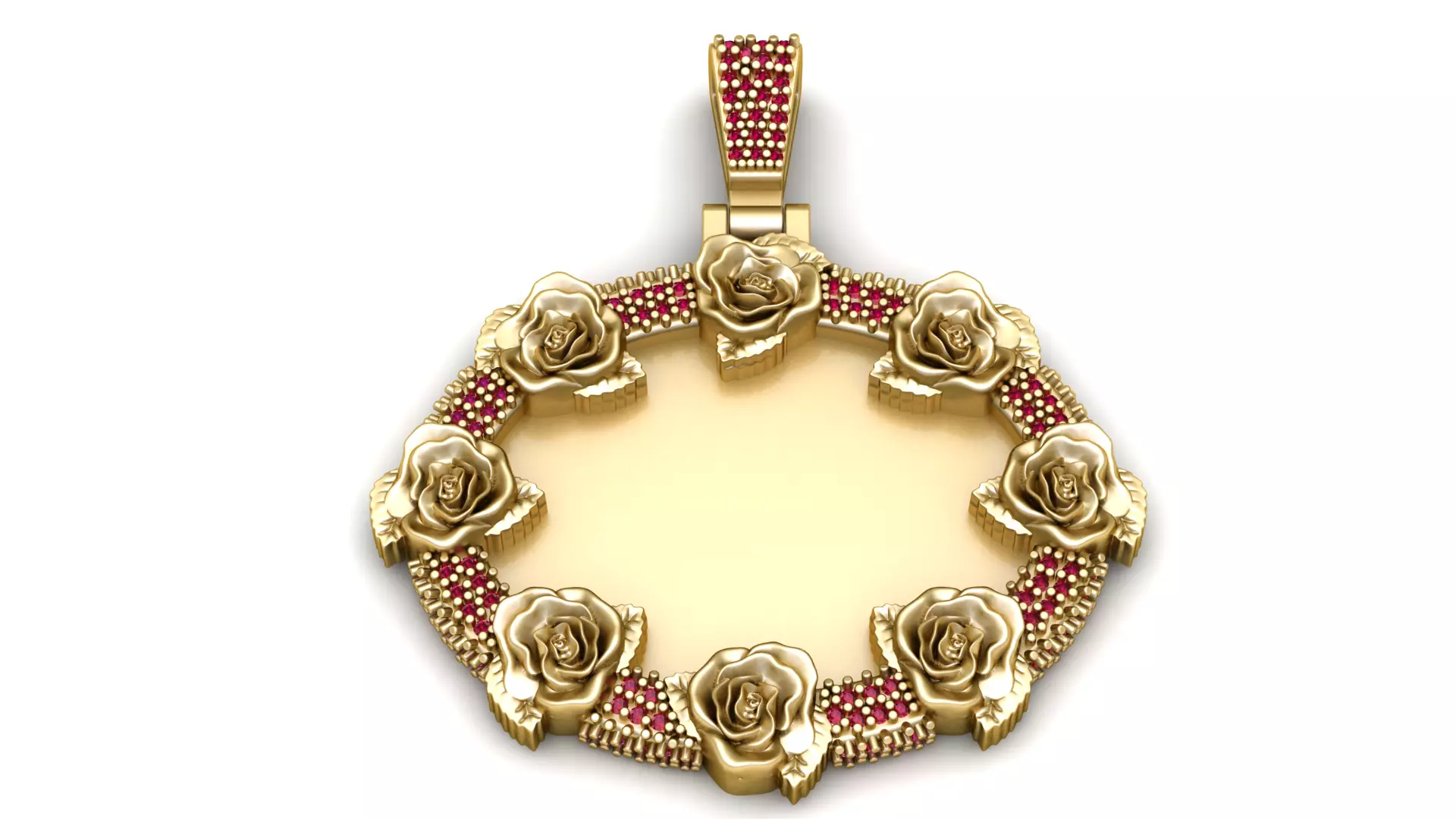 Elegant Gold Rose Pendant with Ruby Accents 3D print model