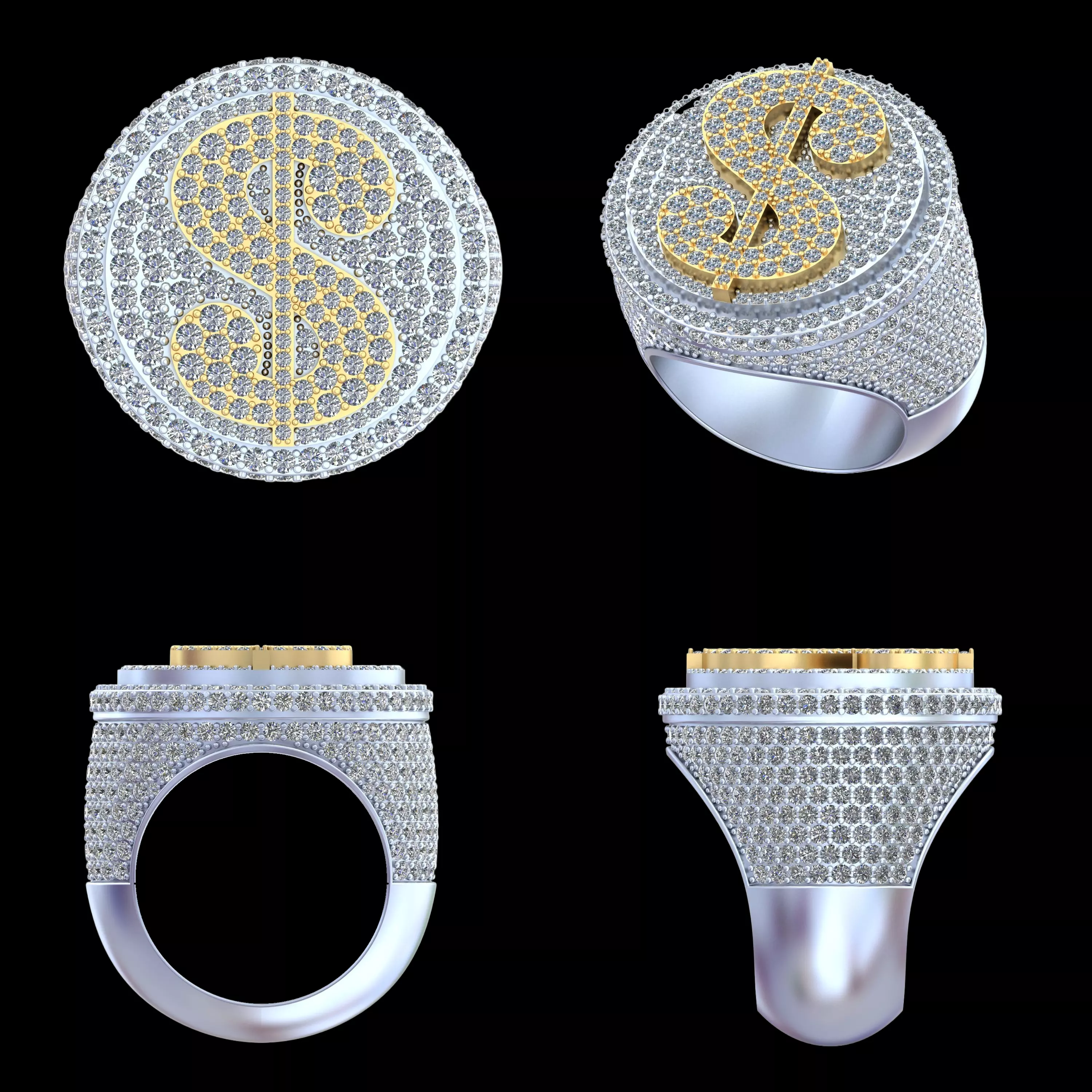 Luxury Dollar Sign Diamond Mens Ring 3DM STL CAD 3D print model