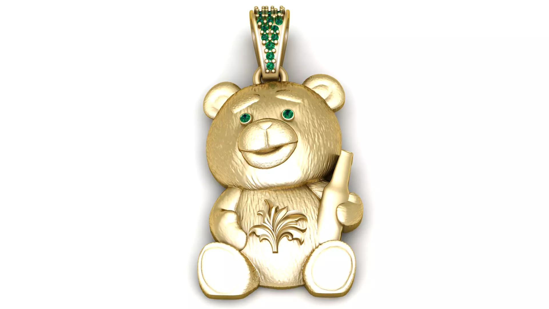 gold Teddy Bear Pendant with Emerald Eyes 3D print model