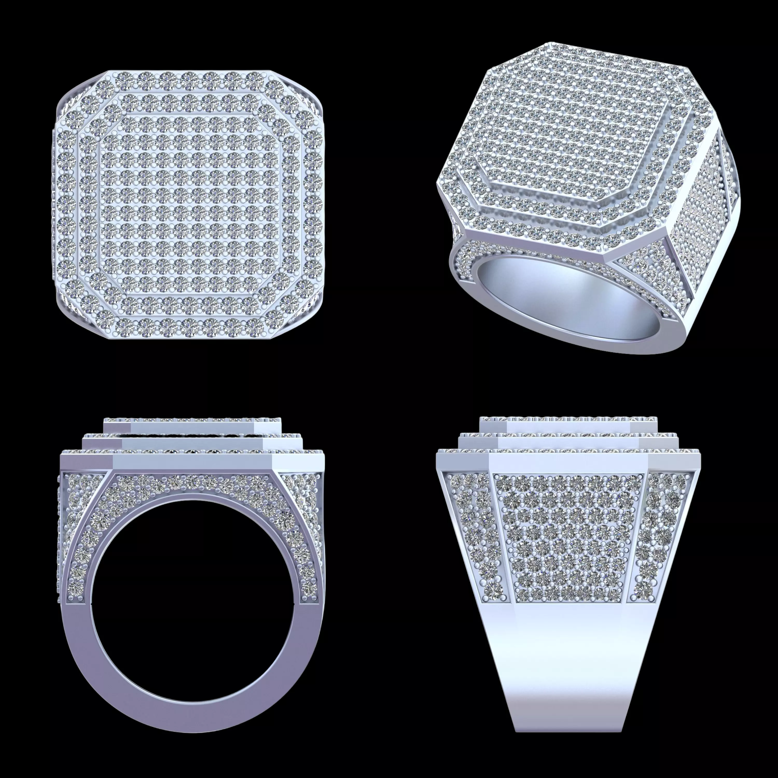 Luxury Octagon Pave Signet Ring 3D Model Pro CAD 3D print model