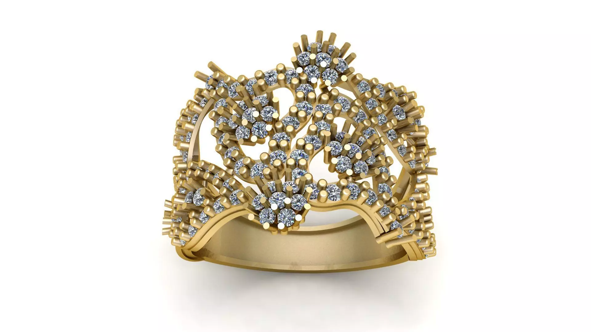 Luxurious Gold Diamond Cocktail Ring with Sculptural Design 3D print model