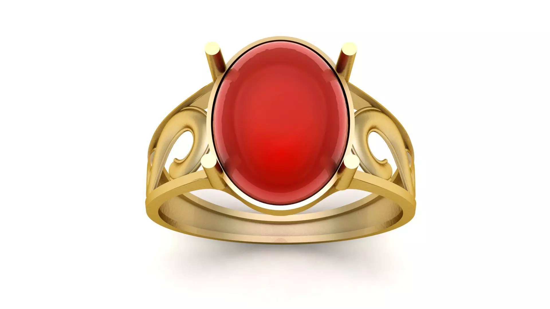 Elegant Gold Ring with Red Agate and Decorative Sides 3D print model
