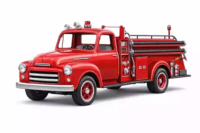 1950s Fire Truck 3D Model Classic Vintage Rescue Vehicle 02