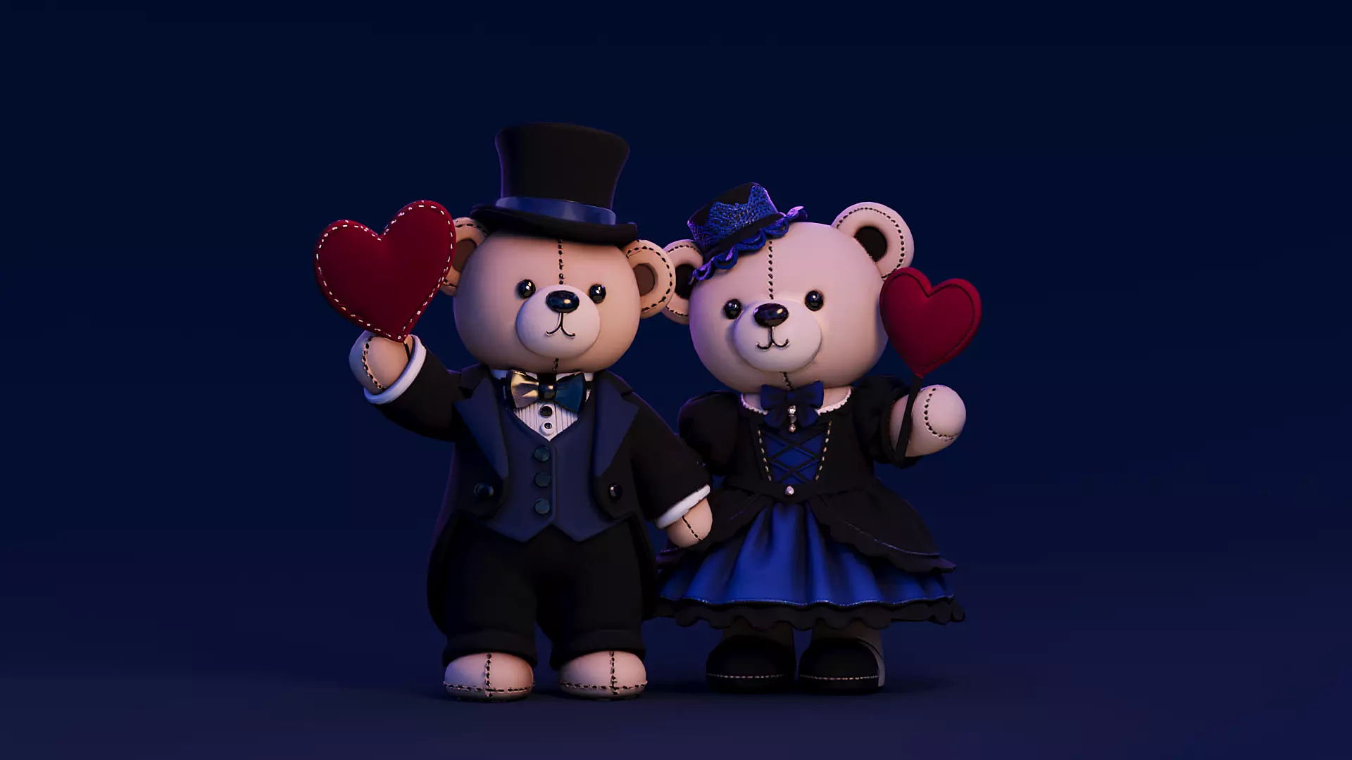 Blue Dress Little Bear Couple Doll 3D model