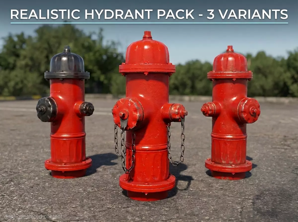Realistic Fire Hydrant - 3 variants 3D model
