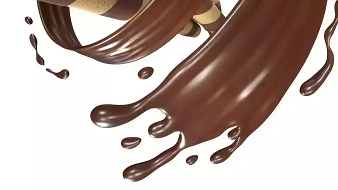 Chocolate Wafer Rolls Splash 001 3D model 3