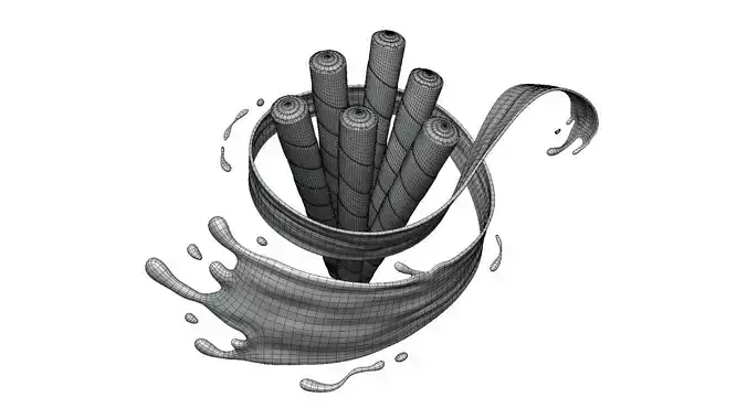 Chocolate Wafer Rolls Splash 001 3D model 6