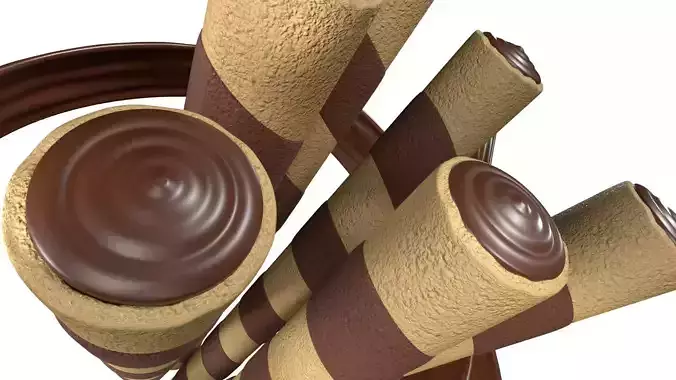 Chocolate Wafer Rolls Splash 001 3D model 2