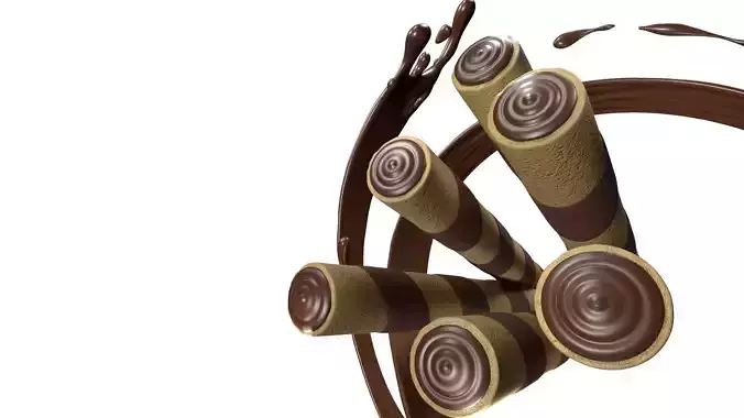 Chocolate Wafer Rolls Splash 001 3D model 5