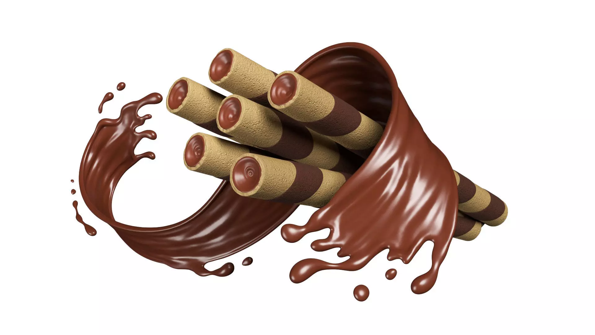 Chocolate Wafer Rolls Splash 002 3D model