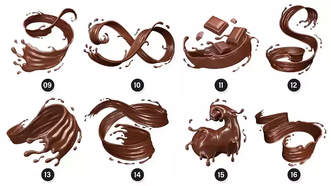 Splash Liquid Chocolate 34 Meshes 3D Model Collection 3D Model Pack 3