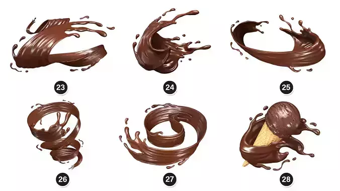 Splash Liquid Chocolate 34 Meshes 3D Model Collection 3D Model Pack 6