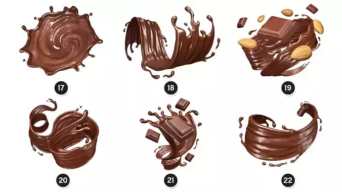 Splash Liquid Chocolate 34 Meshes 3D Model Collection 3D Model Pack 4