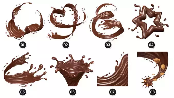 Splash Liquid Chocolate 34 Meshes 3D Model Collection 3D Model Pack 2