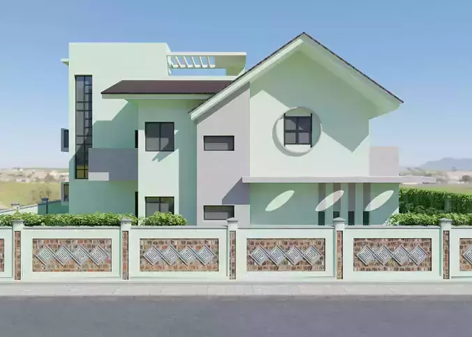 Modern Two Storey House Contemporary Villa Exterior 3D Model 3D model 6