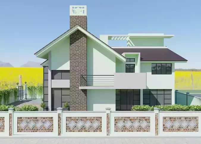 Modern Two Storey House Contemporary Villa Exterior 3D Model 3D model 5