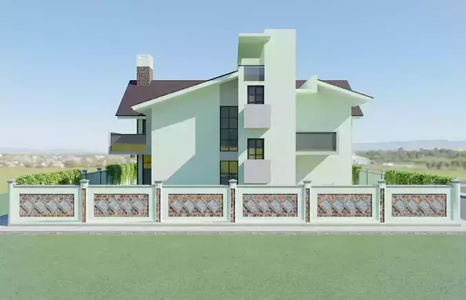 Modern Two Storey House Contemporary Villa Exterior 3D Model 3D model 7