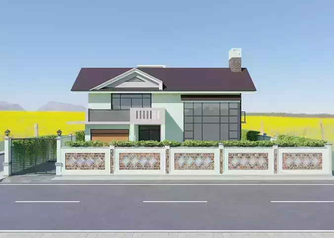Modern Two Storey House Contemporary Villa Exterior 3D Model 3D model 4