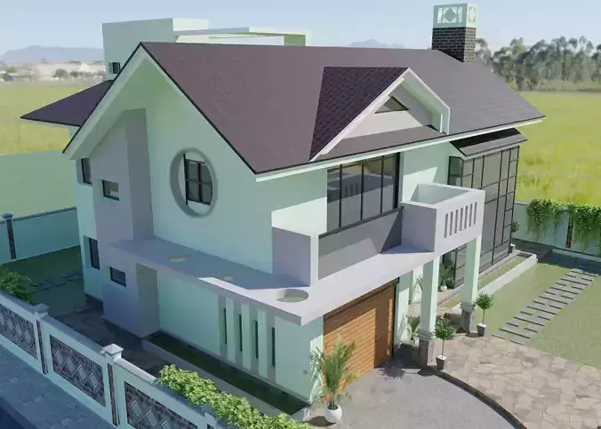 Modern Two Storey House Contemporary Villa Exterior 3D Model 3D model 2