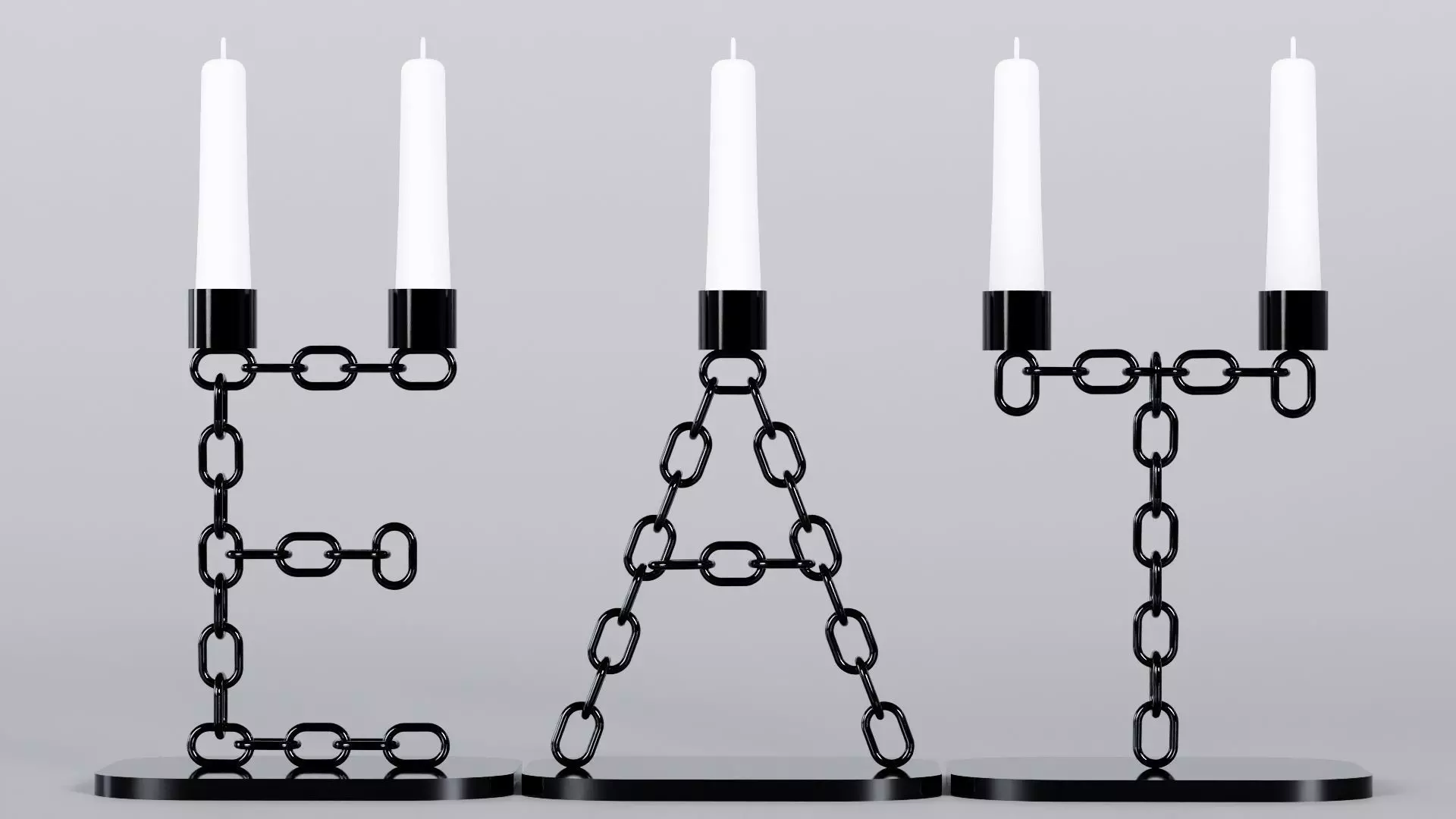 Black Eat Candleholder 3D Model True Render UV 4K PBR Texture Low-poly 3D model