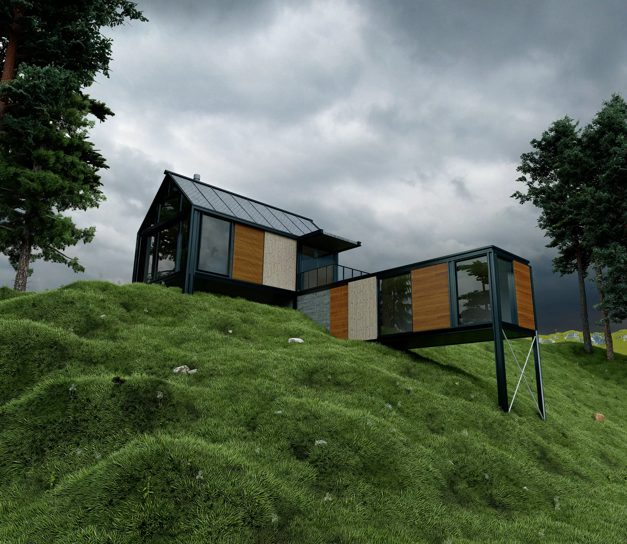 Modern Hillside House - Minimalist Architectural 3D model