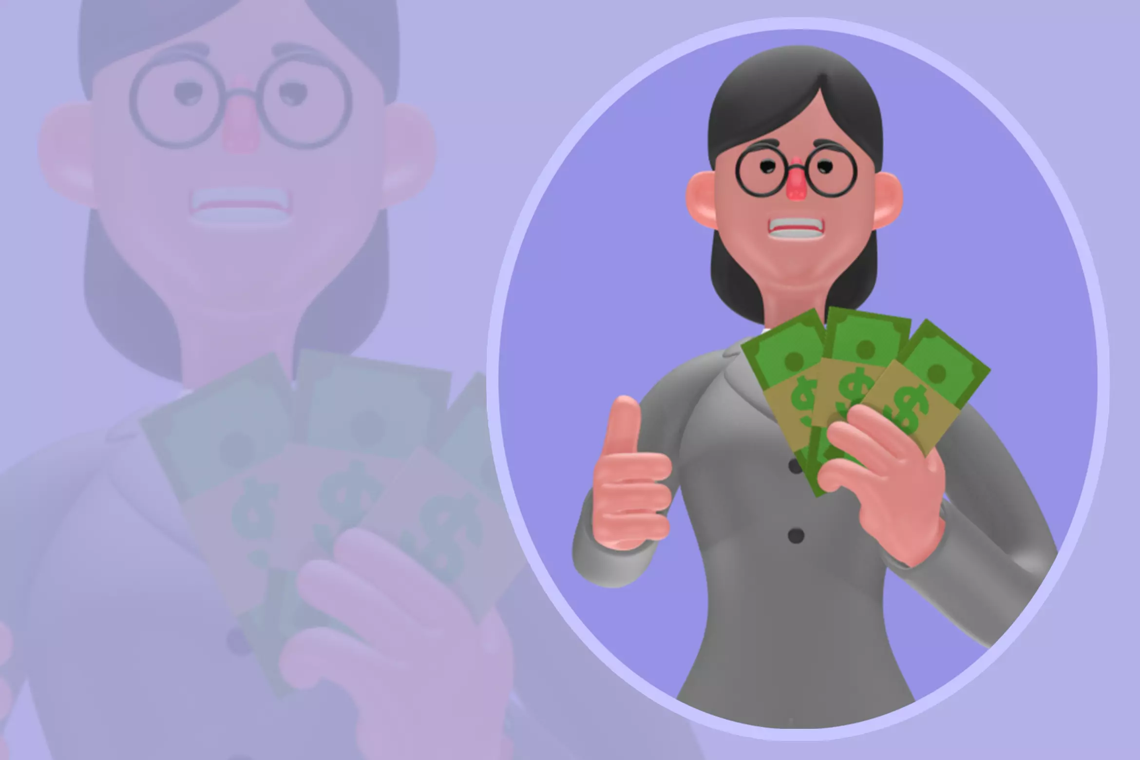 Stylized 3D Female Journalist Character - Success Money Pose 3D model