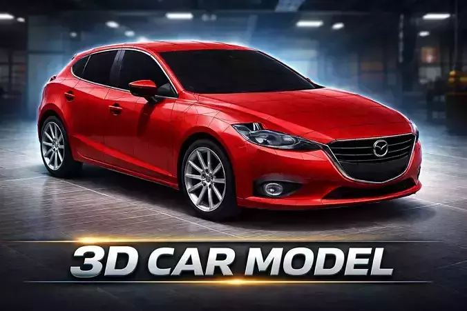 Low Poly Red Hatchback Car 3D Model