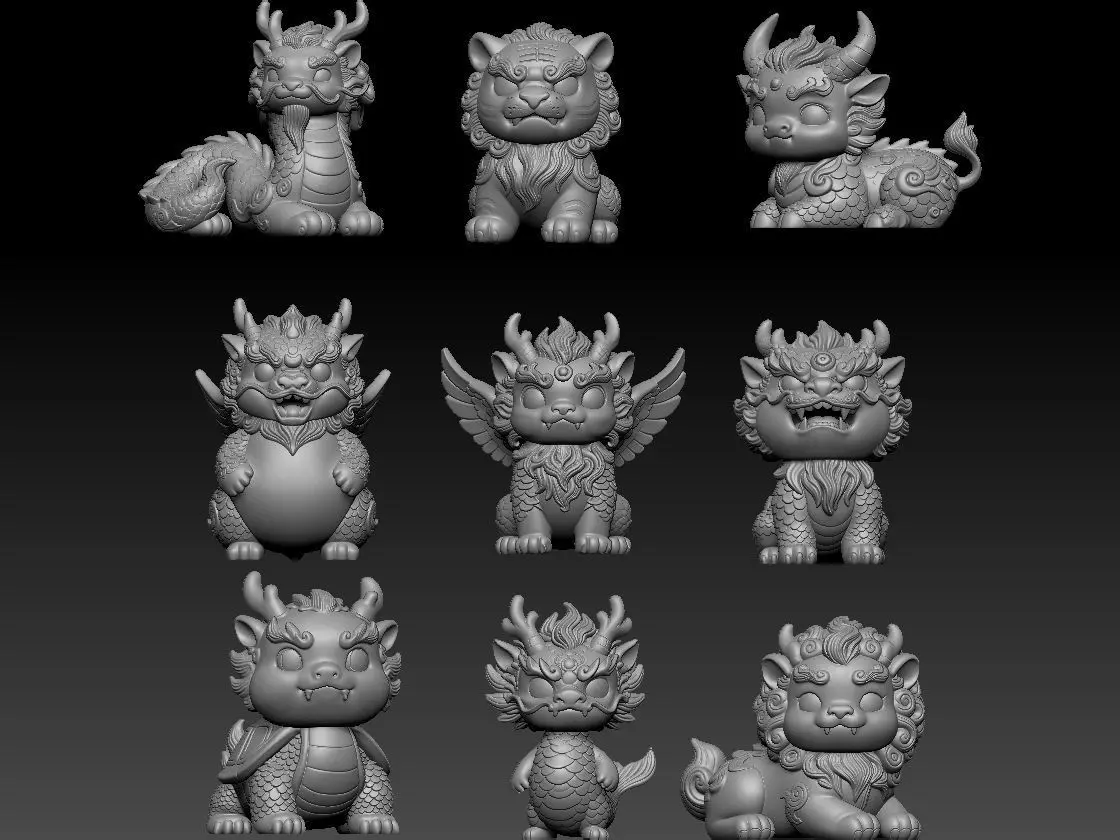Cute little figurines of the nine sons of the dragon 3D print model