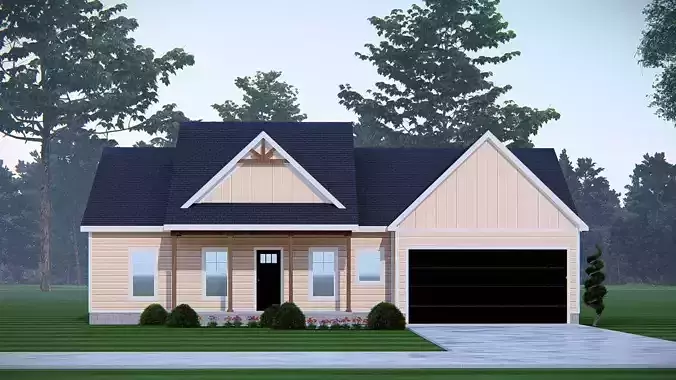 Modern American Farmhouse with Garage 3D Exterior House Model 3D model