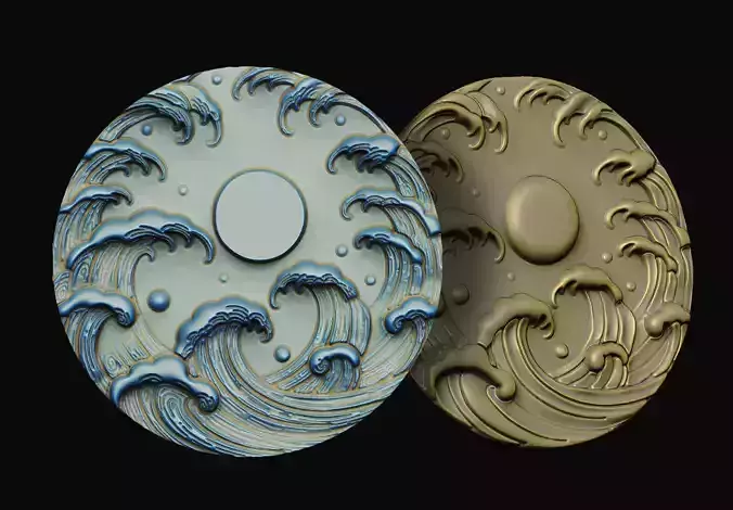 2 versions circular curves wall coin design waves debossed art