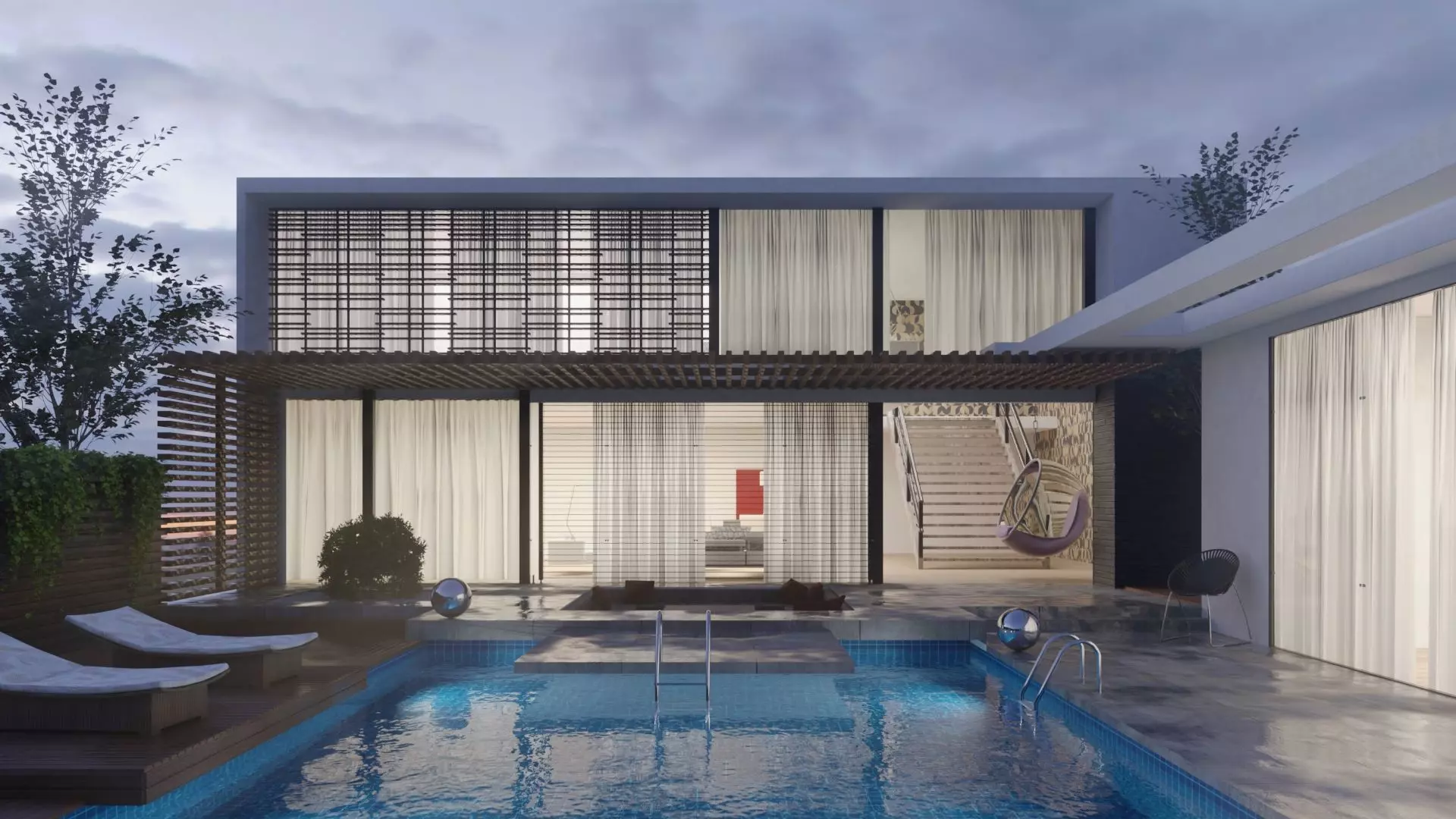 Modern Glass Villa with Swimming Pool Luxury House 3D Model 3D model